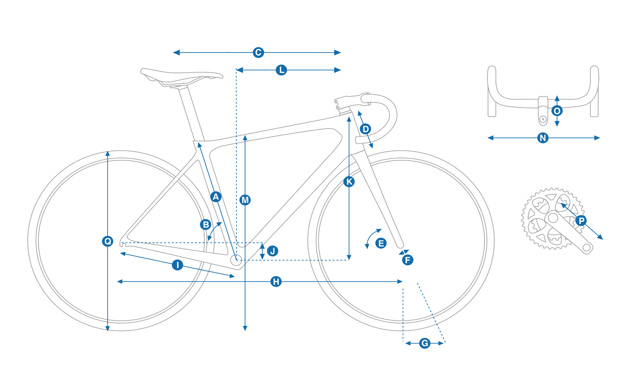 bike diagram with measurements referenced in table that follows