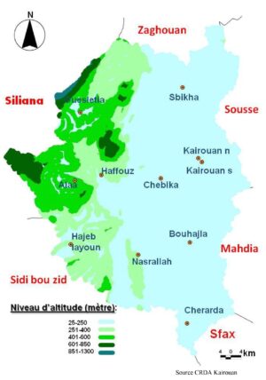 Carte du relief du gouvernorat de Kairouan