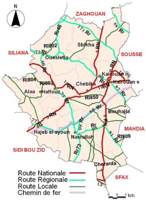 Carte routière du gouvernorat de Kairouan