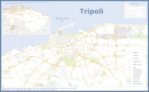 Carte de Tripoli, capitale et plus grande ville de Libye