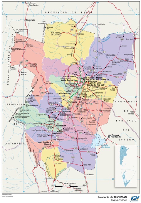 Map of the province of Tucumán and its departments