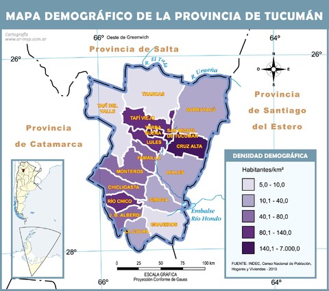 Demographic map of the Province of Tucumán