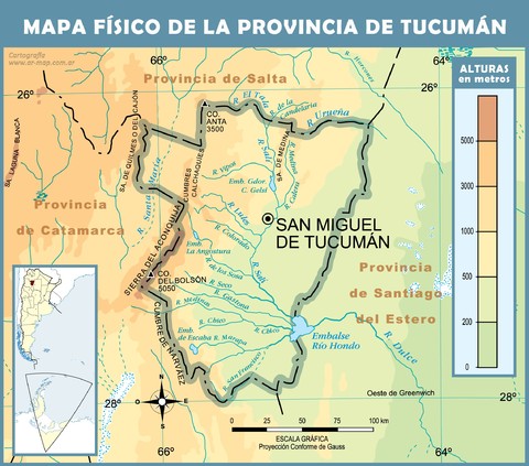 Physical map of the Province of Tucumán