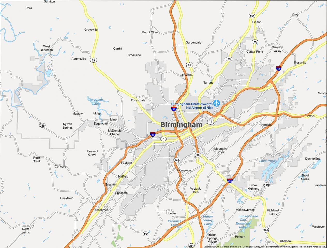 Map Of Birmingham Alabama And Surrounding Cities - Hazel Korella