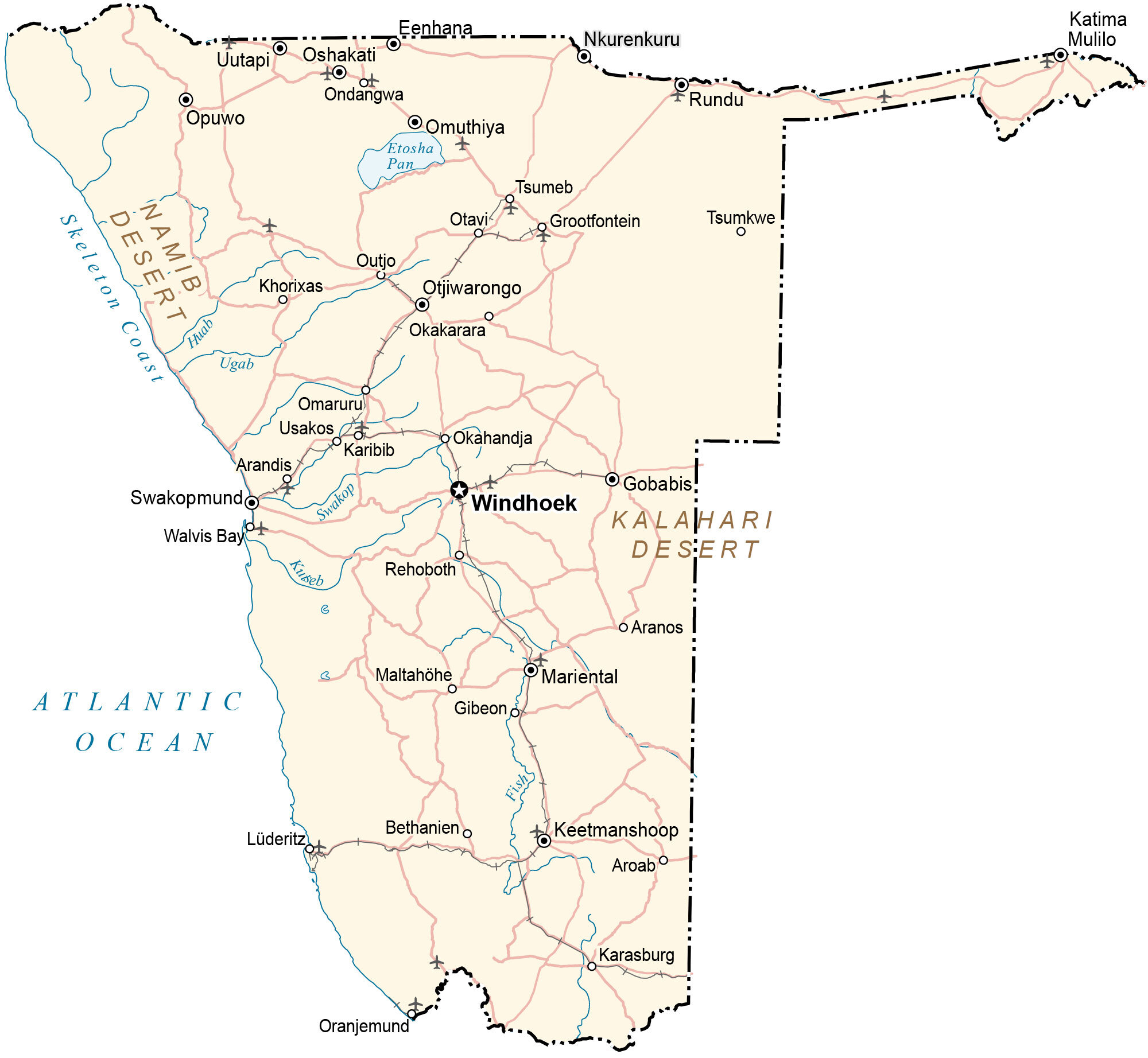 Detailed Political Map Of Namibia With All Cities And Highways | The ...