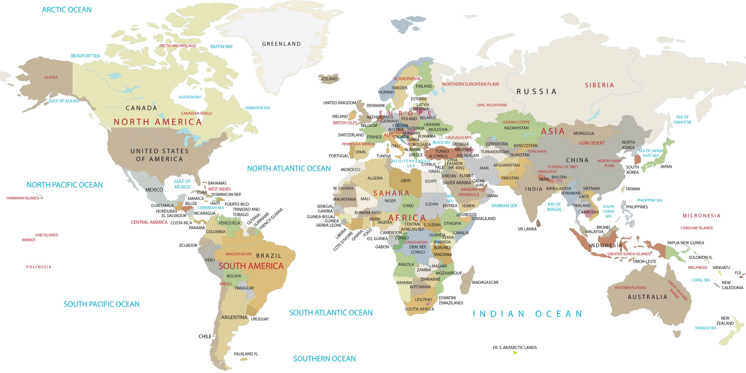 High Resolution World Map With Countries - Hossein Cooper