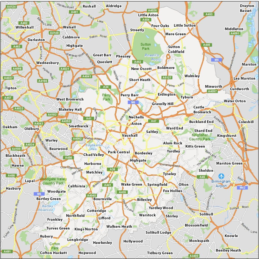 Map Of Birmingham Areas - Arlyne Nicolina