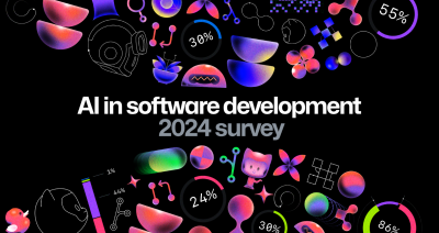 AI in software development 2024 survey results with colorful graphics and percentages.