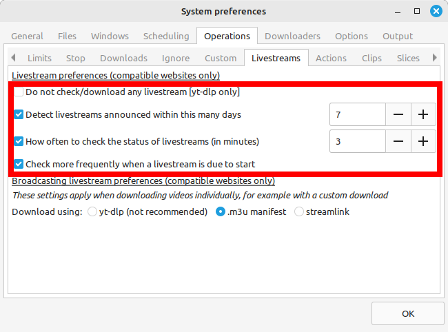 Livestream preferences