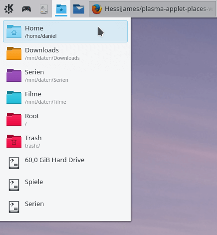 Screen shot of plasma-applet-places-widget