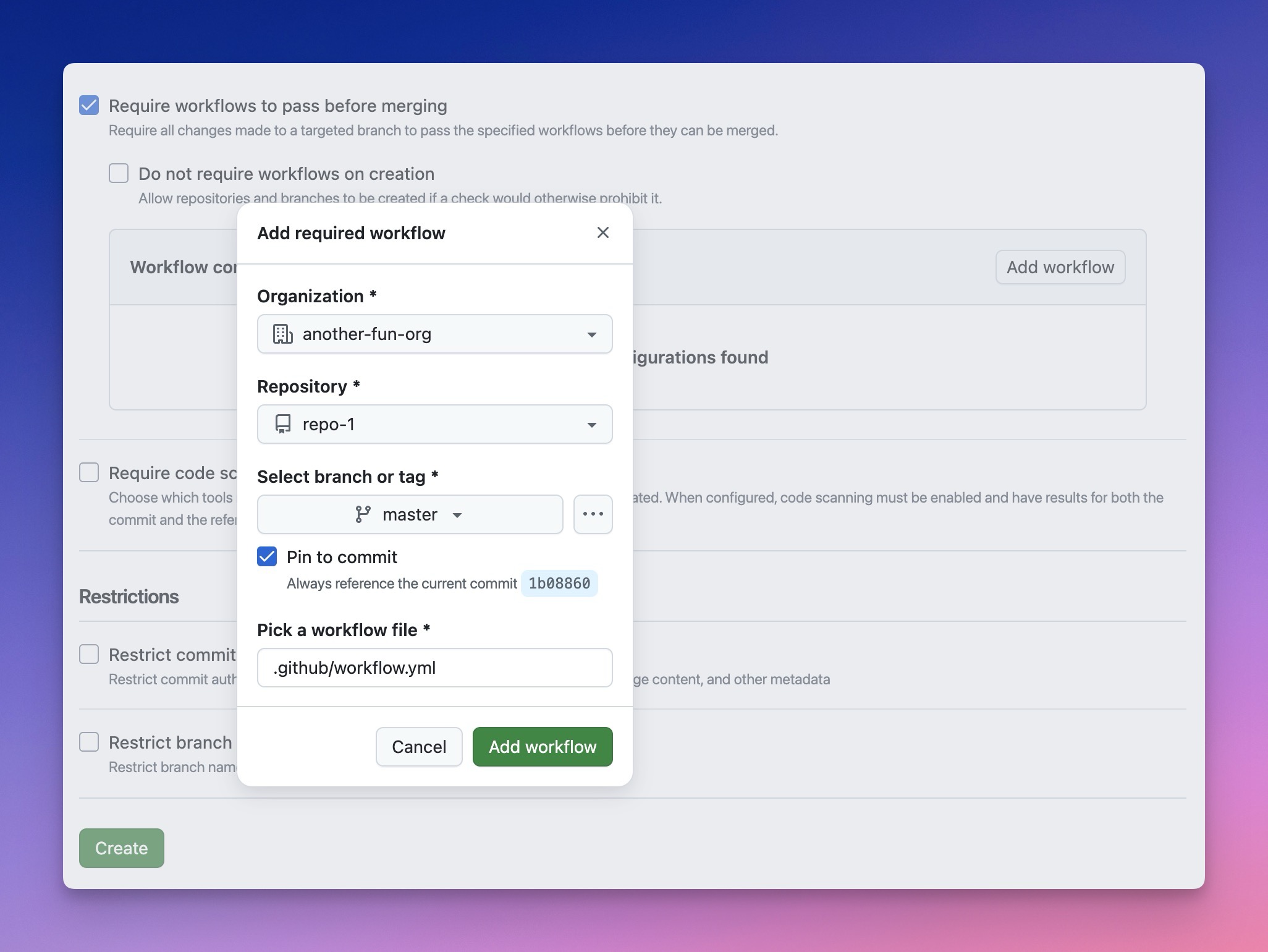 Screenshot of configuring enterprise workflow rule