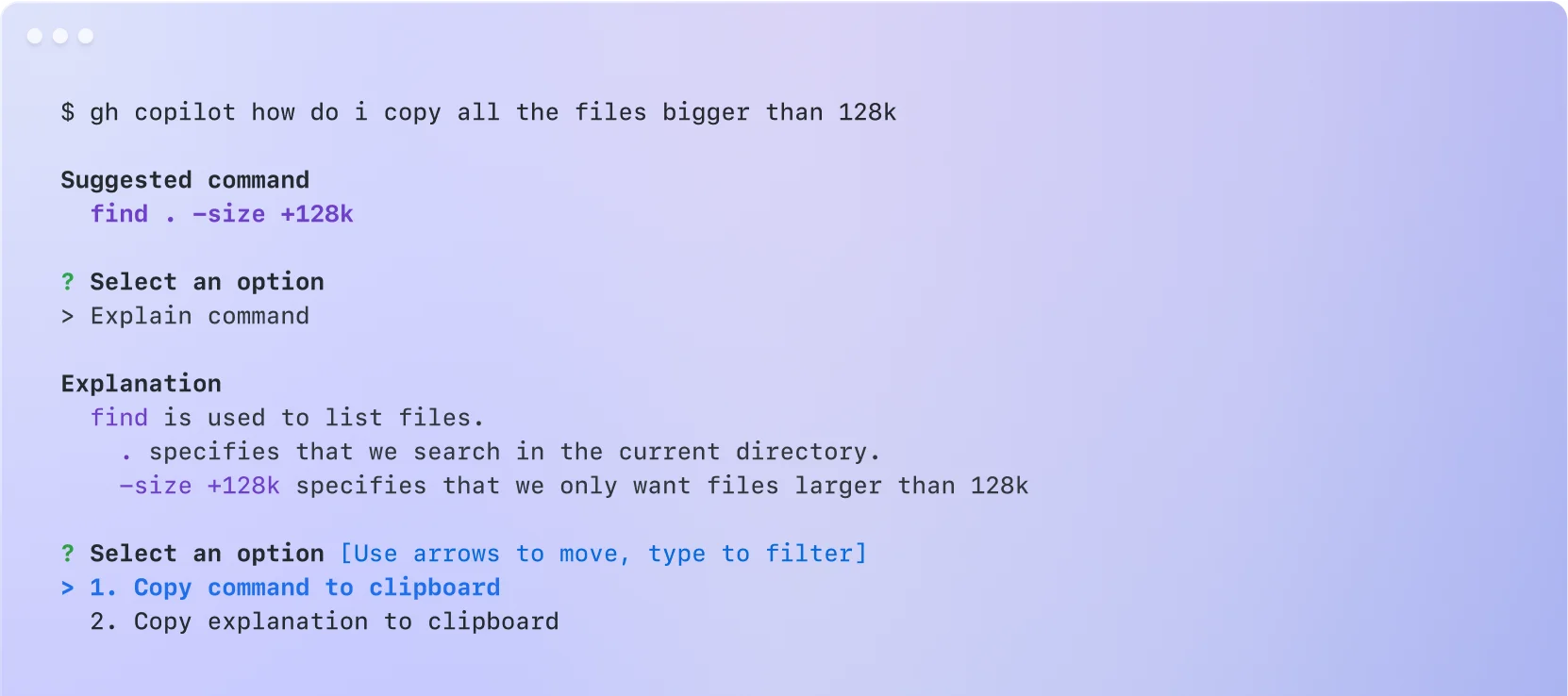 Screenshot of GitHub Copilot CLI in a terminal