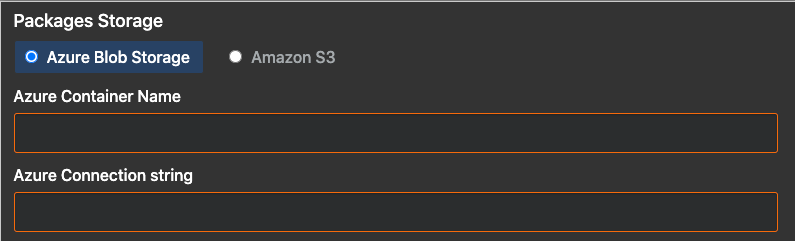 Nome do contêiner do Azure Blob Storage e caixas de string de conexão