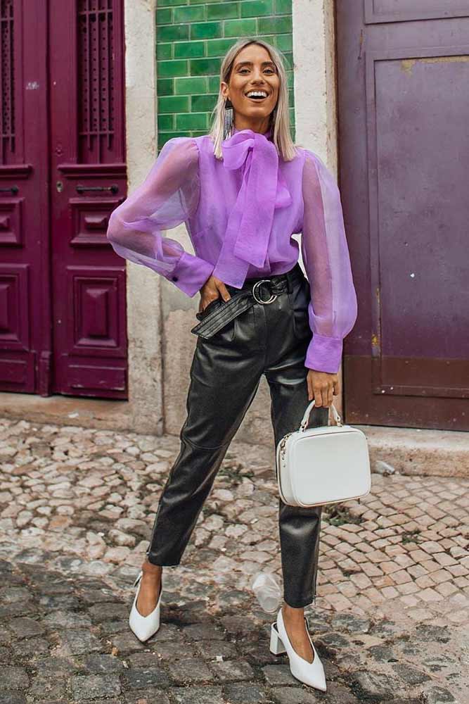 Lavender Blouse With High Waisted Pants #lavenderblouse