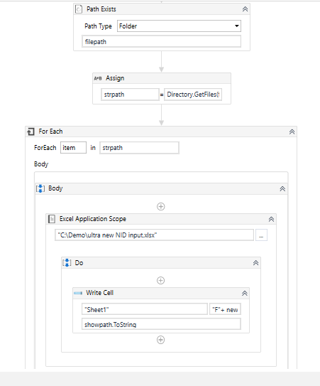 Inserting every file path of a folder into an existing excel column's ...