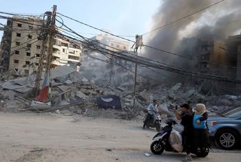 Beirut's southern suburbs lie in ruins following Israeli airstrikes in Lebanon.