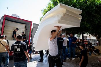 Emergency supplies are distributed to displaced families in Lebanon.