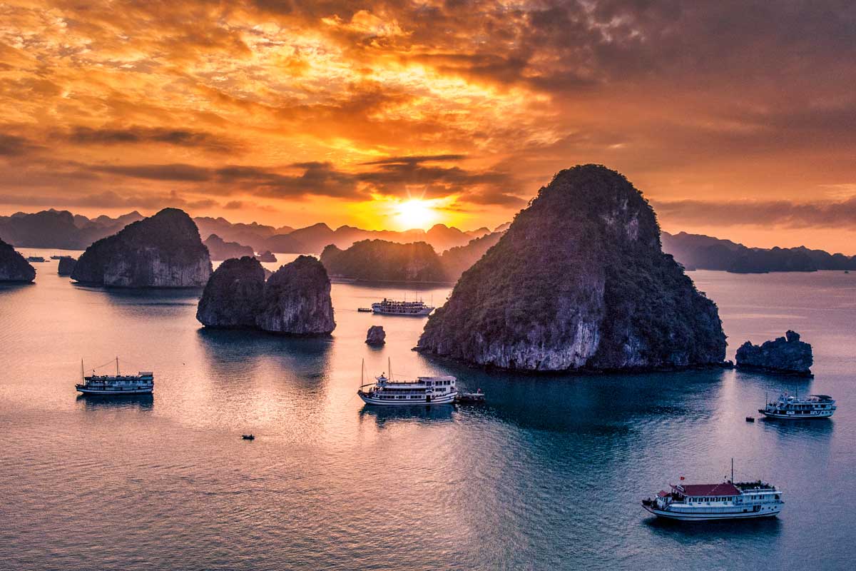 sunset on a Halong Bay cruise