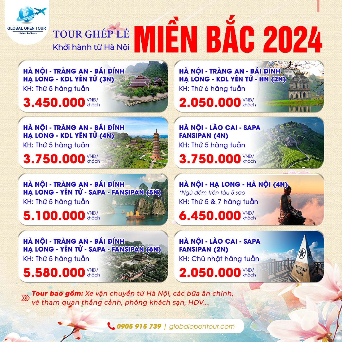 Lịch tour ghép lẻ các miền 2024