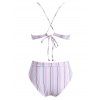 Underwire Belted Crisscross Back Striped High Cut Bikini Swimwear - multicolor L