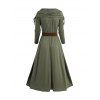 Cinched Ruched Surplice Plunge Belted Midi Dress Solid Color High Waist Long Sleeve Dress - DEEP GREEN XL | US 12