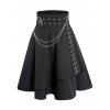 Gothic Skirt Plain Color Grommet Chain Embellishment Zipper Fly Layered A Line Mini Skirt - BLACK S