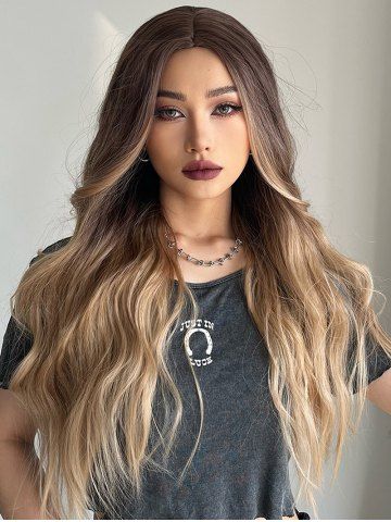 Brown Gradient Golden Long Wavy Synthetic Wig