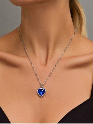 Fashion Glitter Faux Rhinestone Gemstone Ocean Heart Pendant Necklace