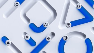 Accessibility key art showing icons on a PS shapes background