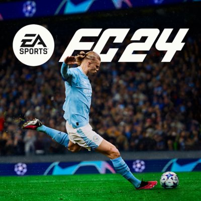 EA SPORTS FC™ 24 showing Haarland kicking a ball