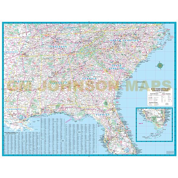 Southeastern United States, United States Highway Map - GM Johnson Maps