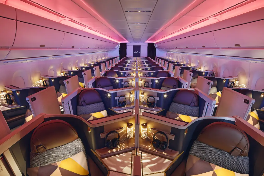 Etihad Airways business class cabin lighting.