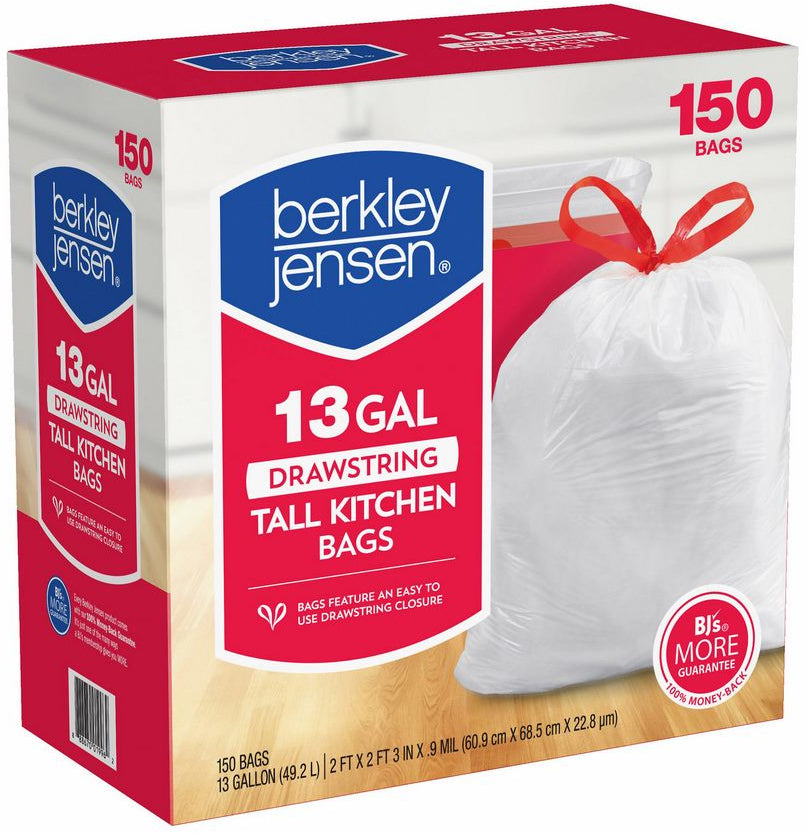 Berkley & Jensen Drawstring Tall Kitchen Bags, 13 Gallons, 150 ct ...