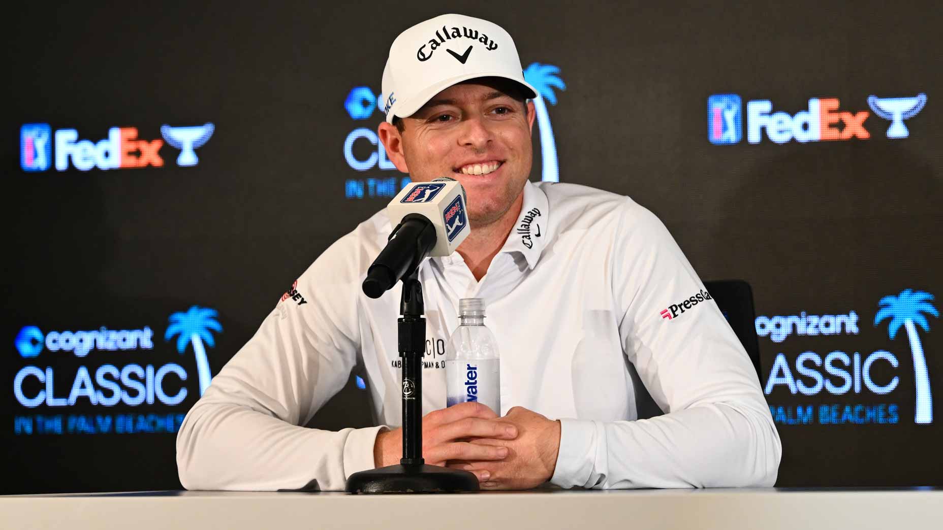 PGA Tour pro Max Greyserman addresses media prior to 2024 Cognizant Classic in The Palm Beaches at PGA National Resort.