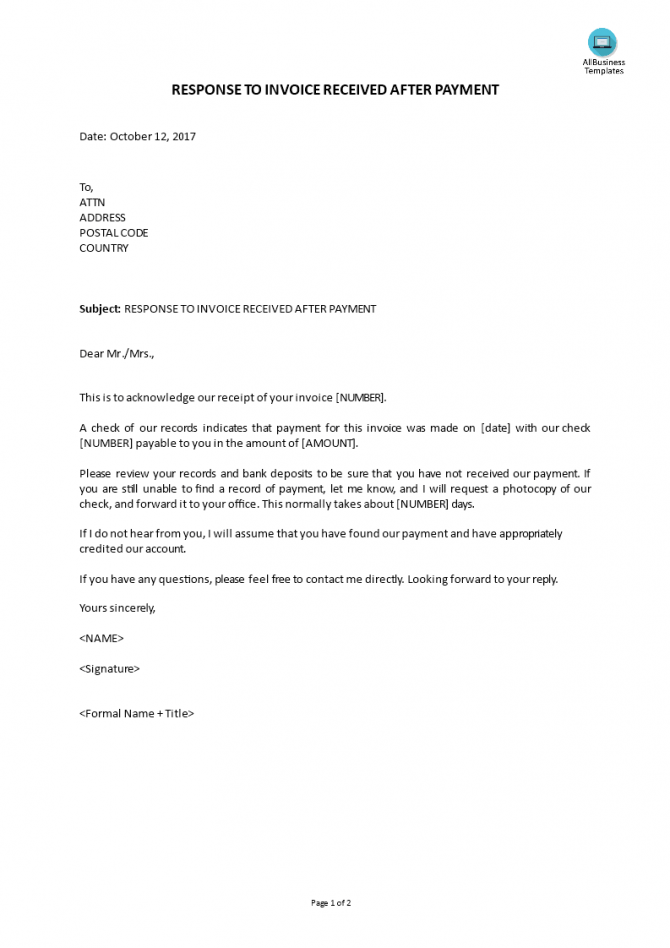 Response To Invoice Received After Payment - Gotilo