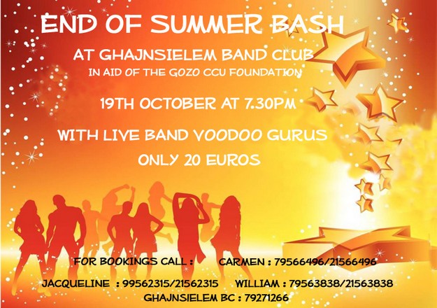 'End of Summer Bash' in aid of the Gozo CCU Foundation