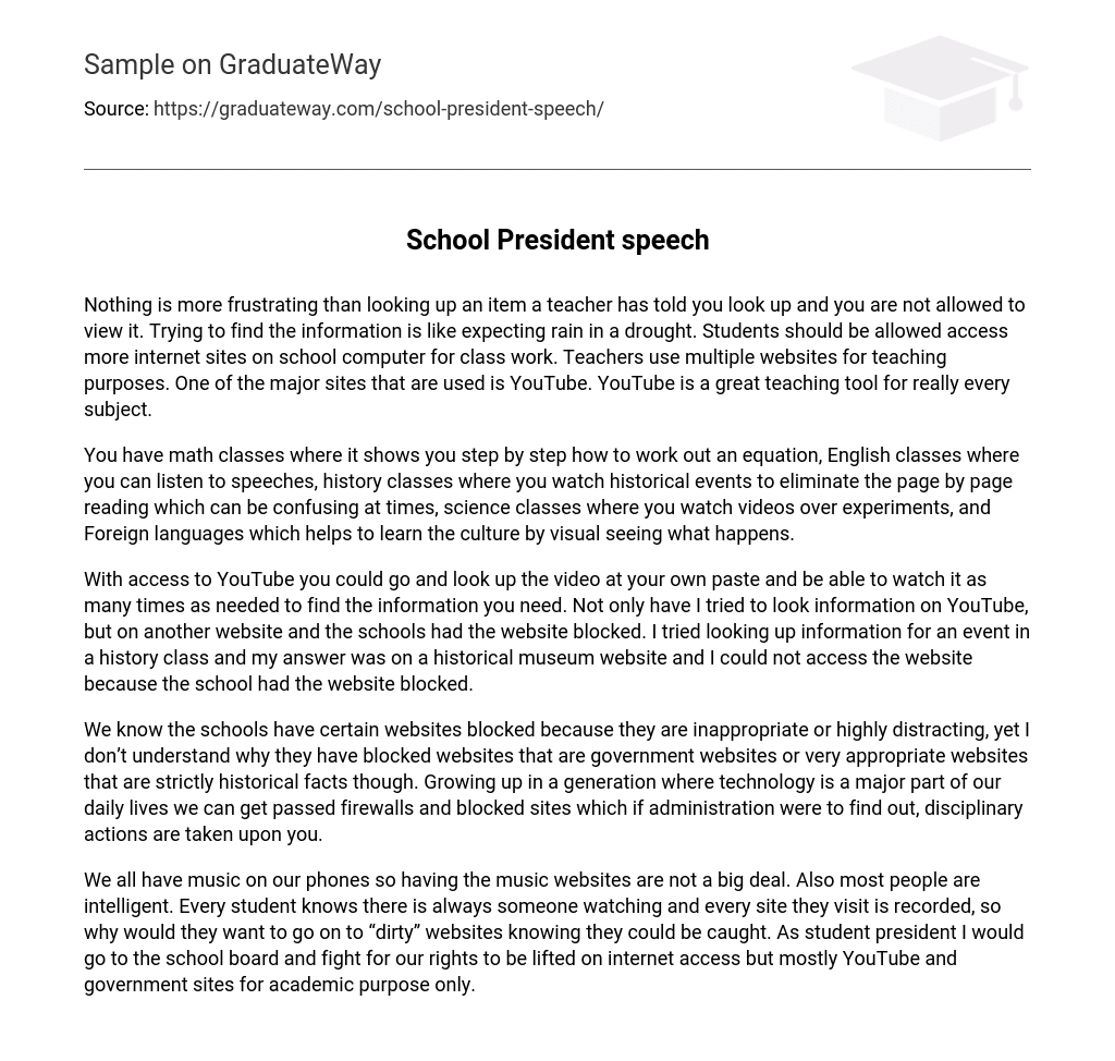  School President Speech Essay Example GraduateWay