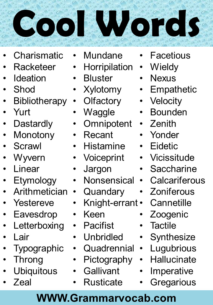 Cool Words List