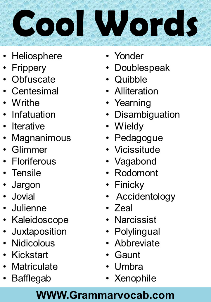 A List of Cool Words