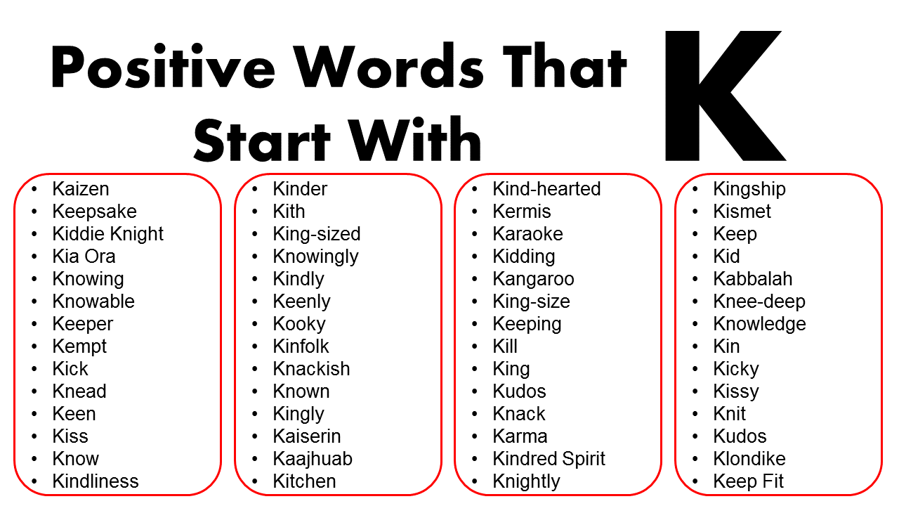 Positive Words Starting With K - GrammarVocab