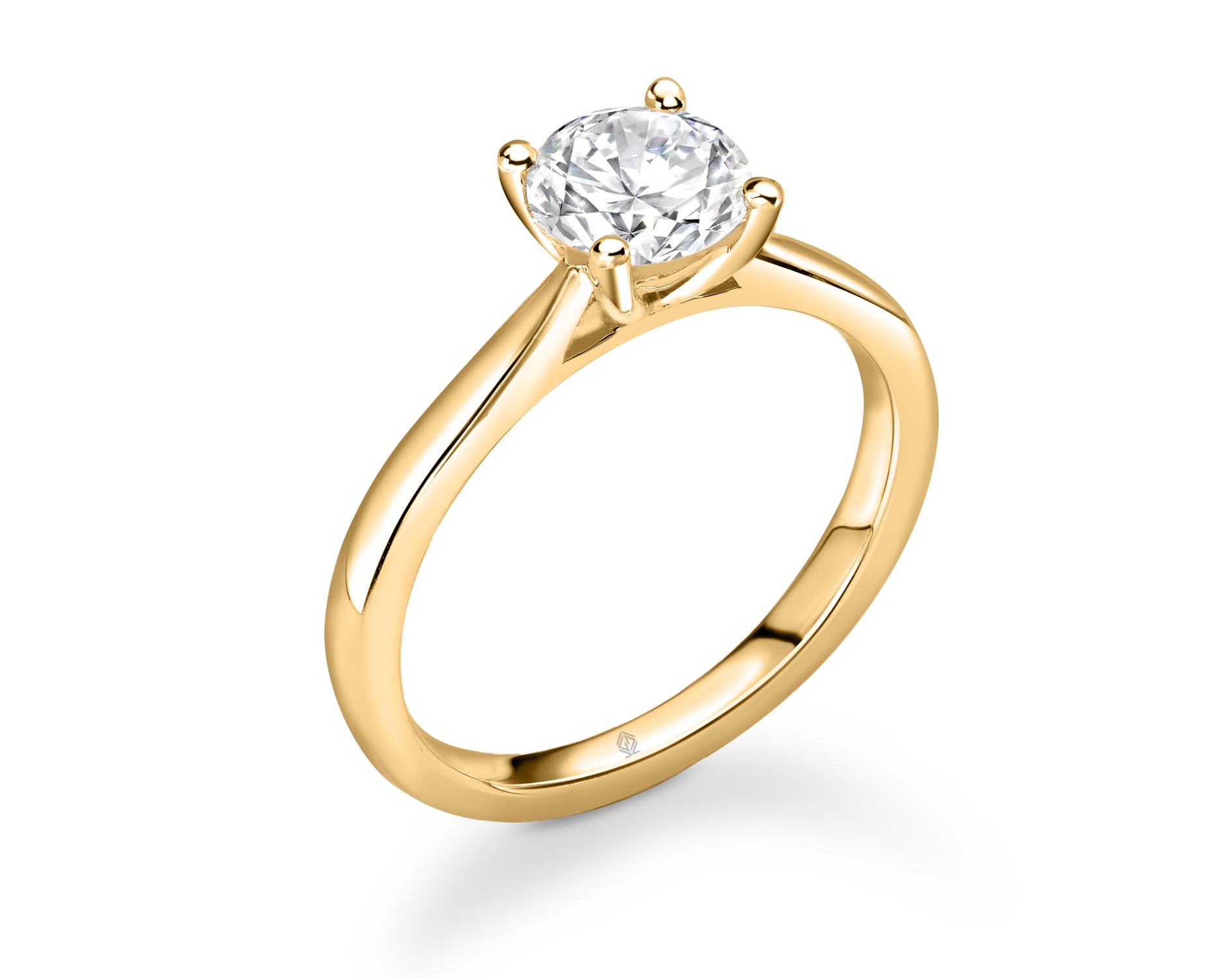 18K Yellow Gold Gold 4 Prongs Solitaire Round Cut Diamond Engagement Ring