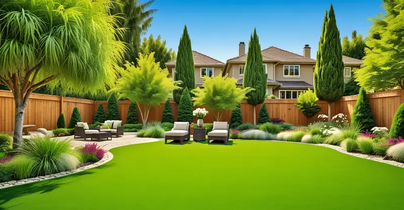 Explore this stunning green backyard showcasing the results of expert natural lawn care for a vibrant and healthy yard.