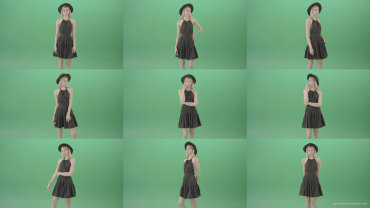 Blonde-woman-in-black-dress-posing-as-top-model-fo-photographer-4K-Green-Screen-Video-Footage-1920 Green Screen Stock