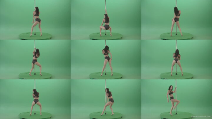 Brunette-Strip-Model-Girl-has-fun-on-dancing-pole-isolated-on-Green-Screen-4K-Video-Footage-1920 Green Screen Stock