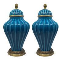 S�vres Turquoise Ribbed Vases  