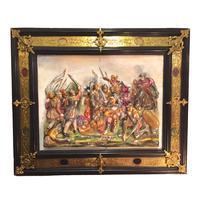 Capodimonte Bas Relief "Death of King Harold of Britain" Gilted Bronze