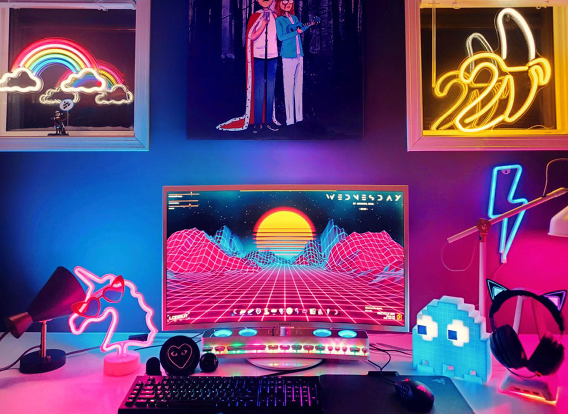 Colorful Neon Lights Desk Setup