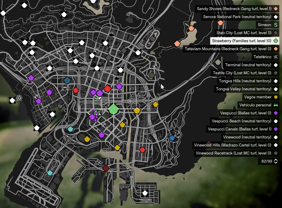 GTA 5 Gang Turf Map