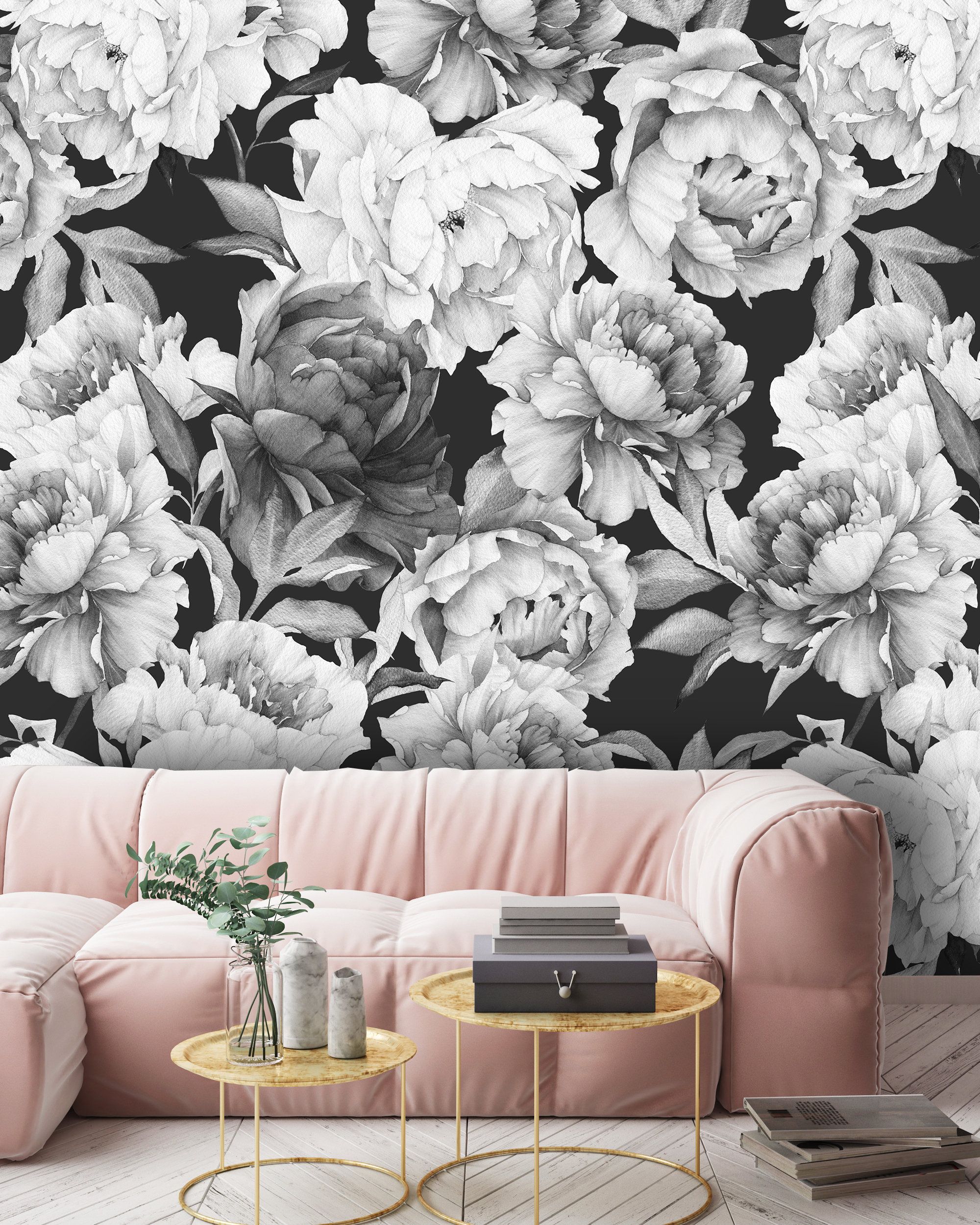 Large Black And White Floral Wallpapers