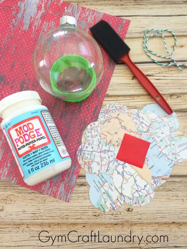 Materials for Santa Decoupage Map Ornament